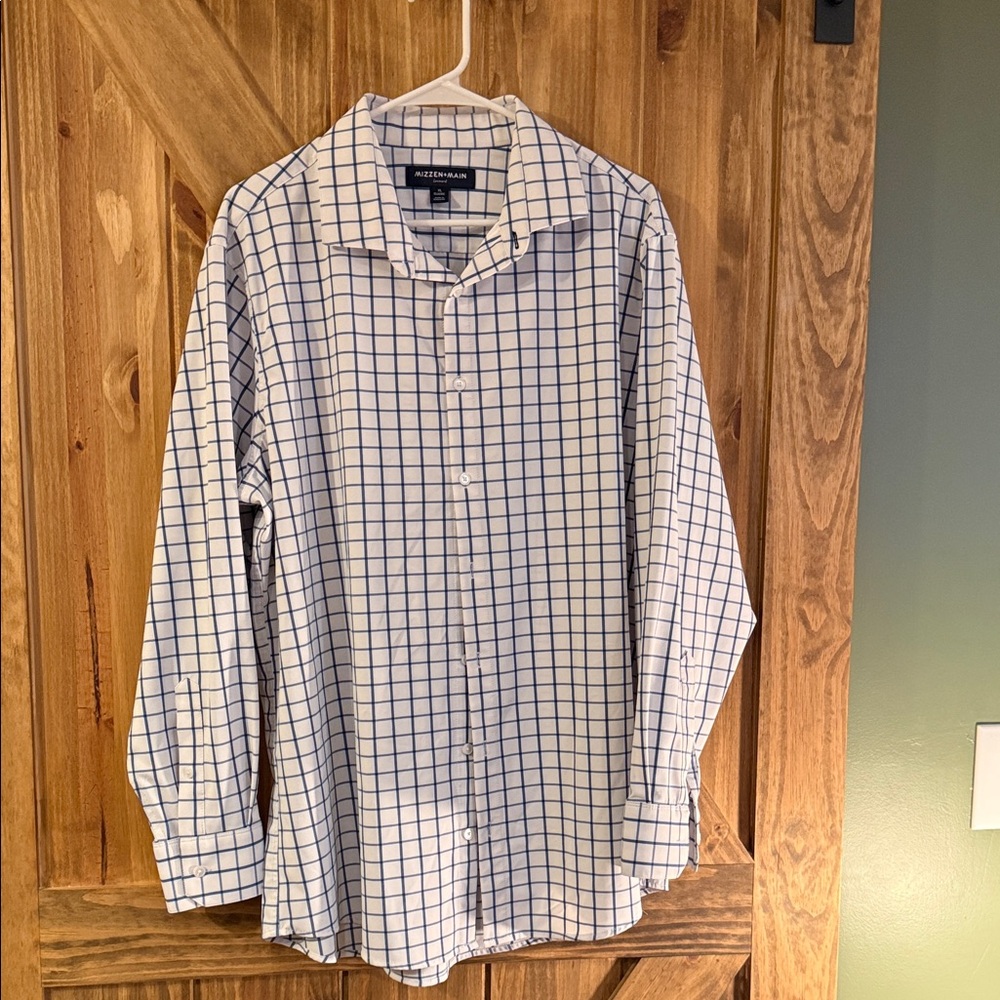 Mizzen+Main Blue and White Grid Men's Shirt